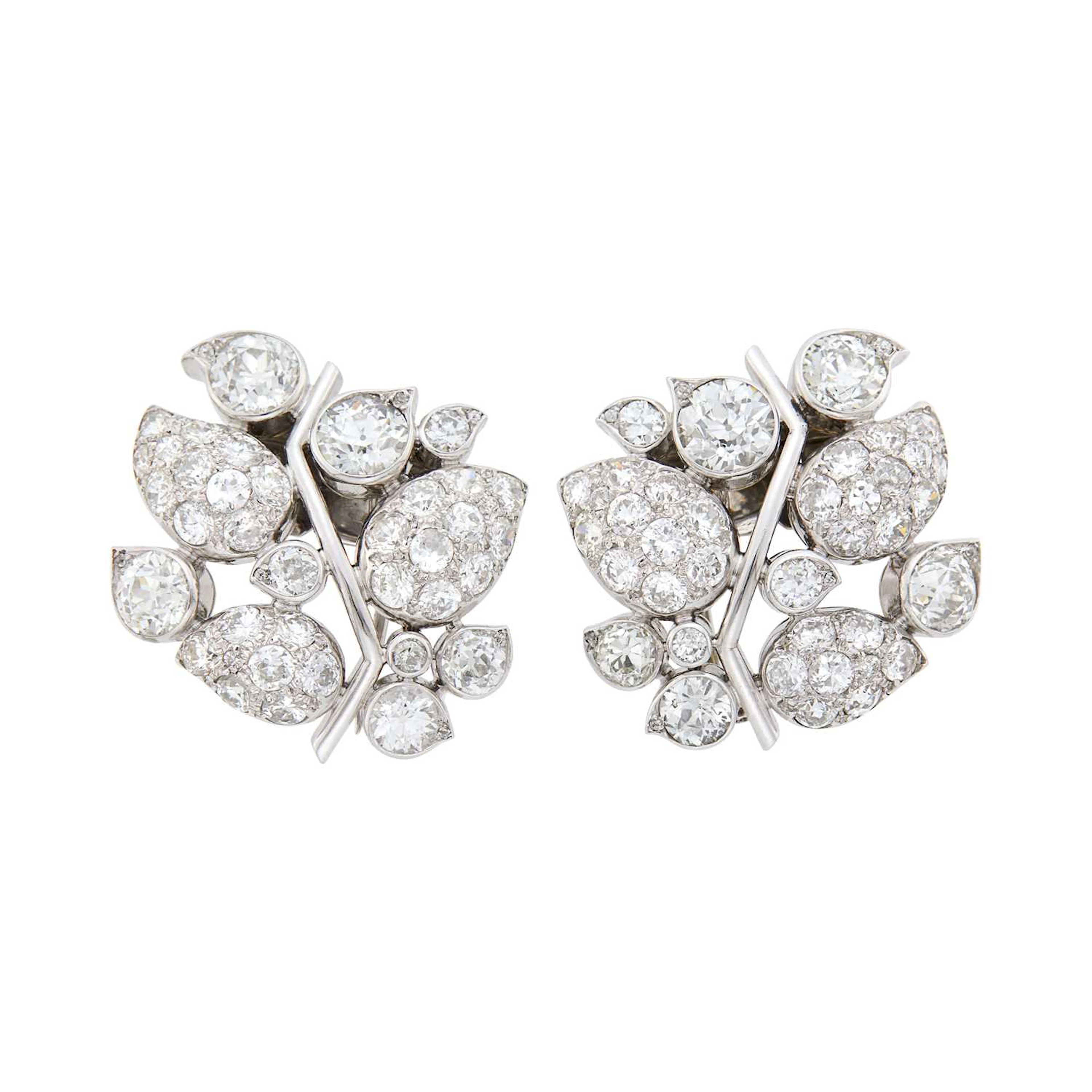 Suzanne Belperron Pair of Platinum, White Gold and Diamond Clips, France