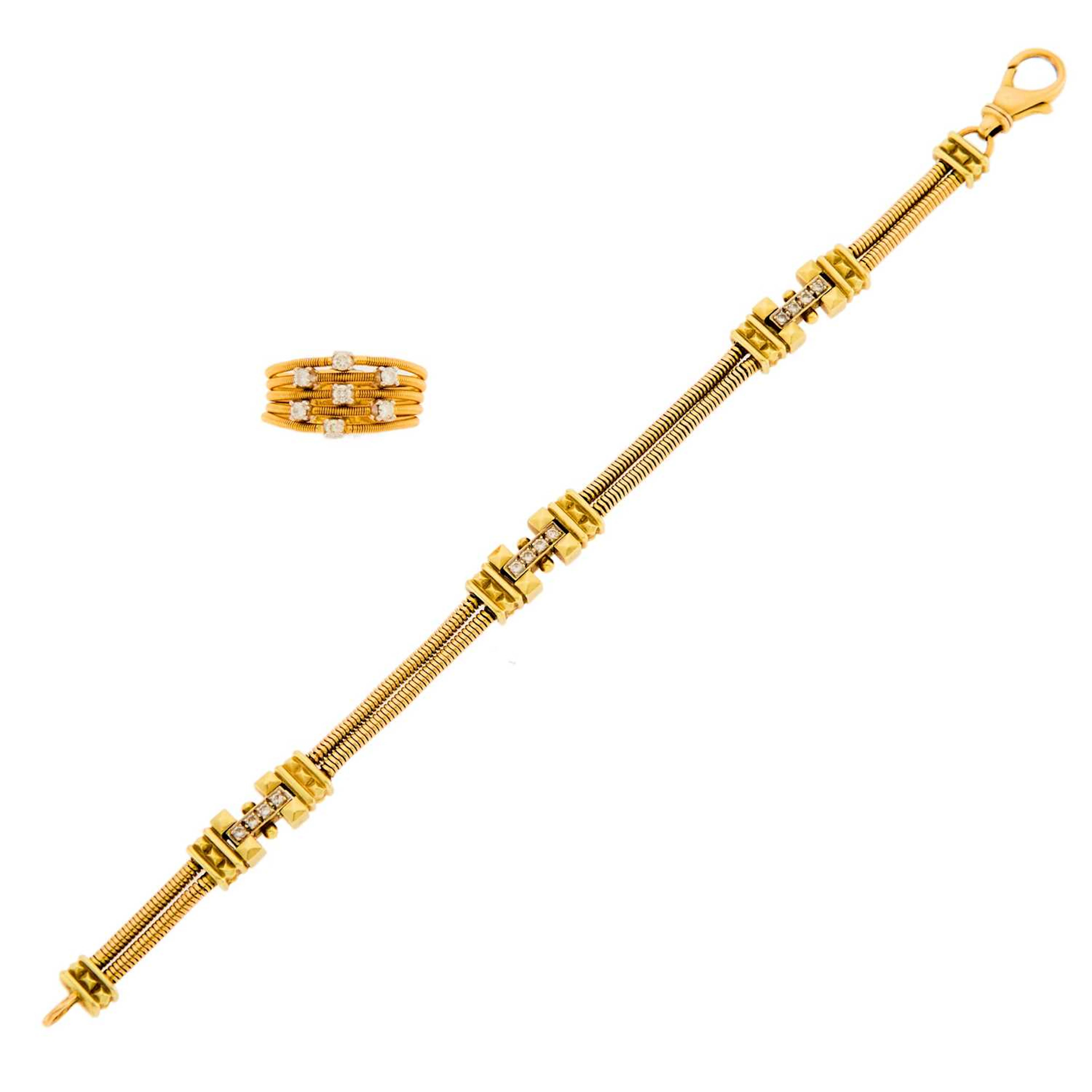 Two-Color Gold and Diamond Bracelet and Marco Bicego Diamond Ring