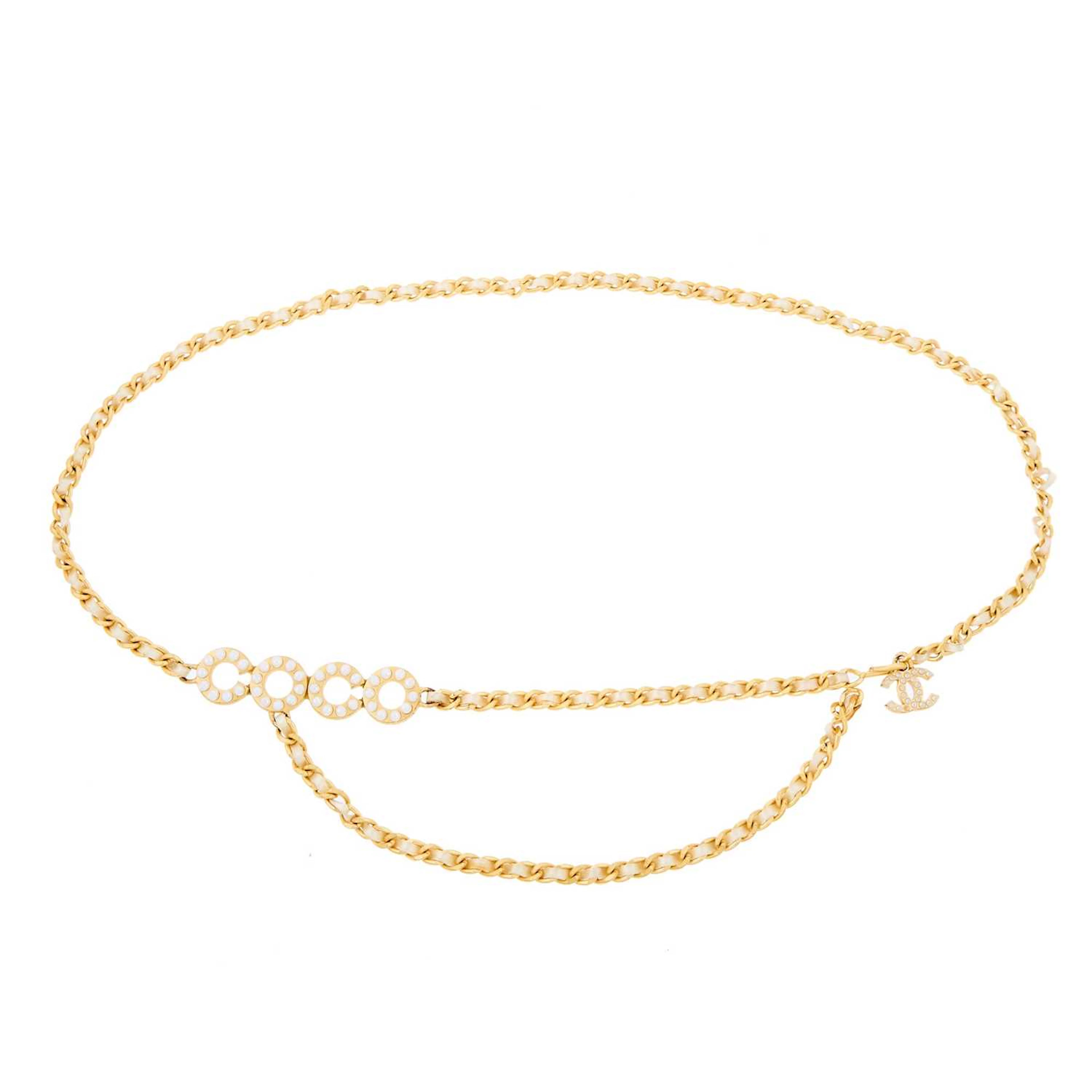 Chanel Gilt-Metal, Imitation Pearl and Ribbon 'Coco' Belt