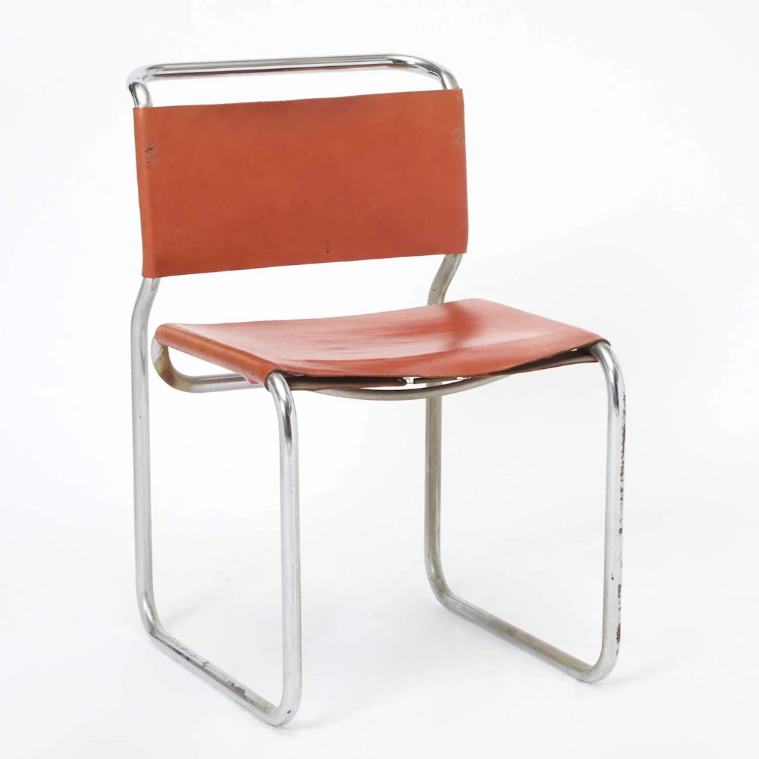 Nicolas Zagraphos Leather and Chromed Metal Side Chair