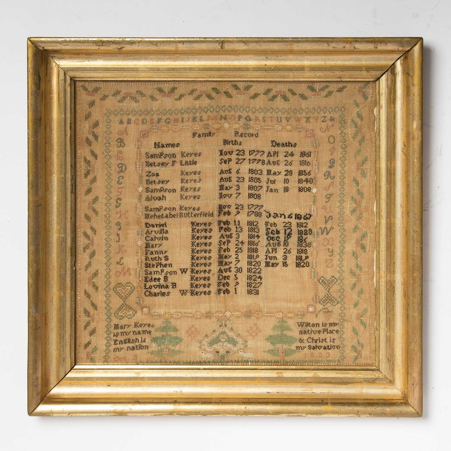 Needlework Sampler "Mary Keyes Family Record"