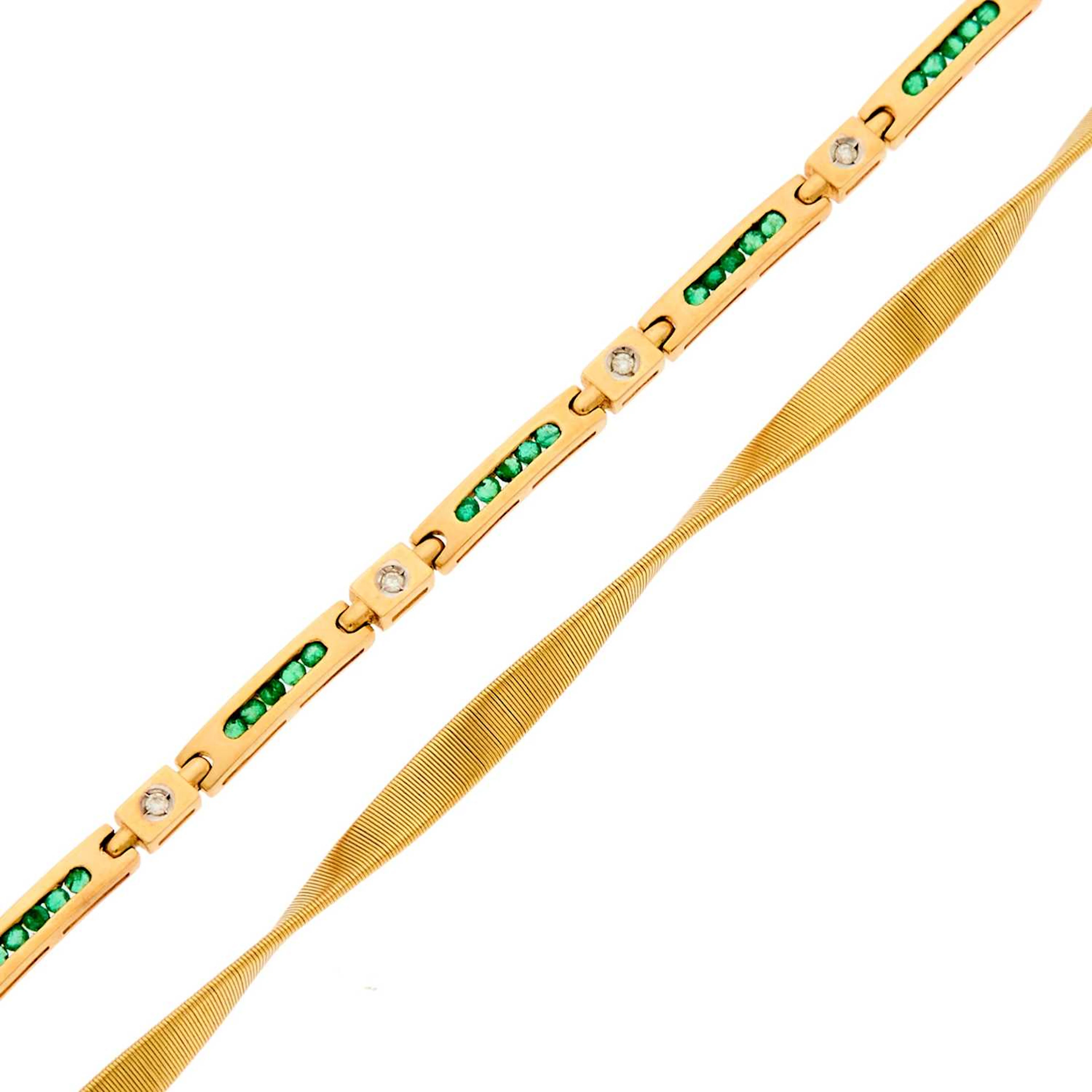 Gold, Emerald and Diamond Bracelet and Marco Bicego Gold Bracelet