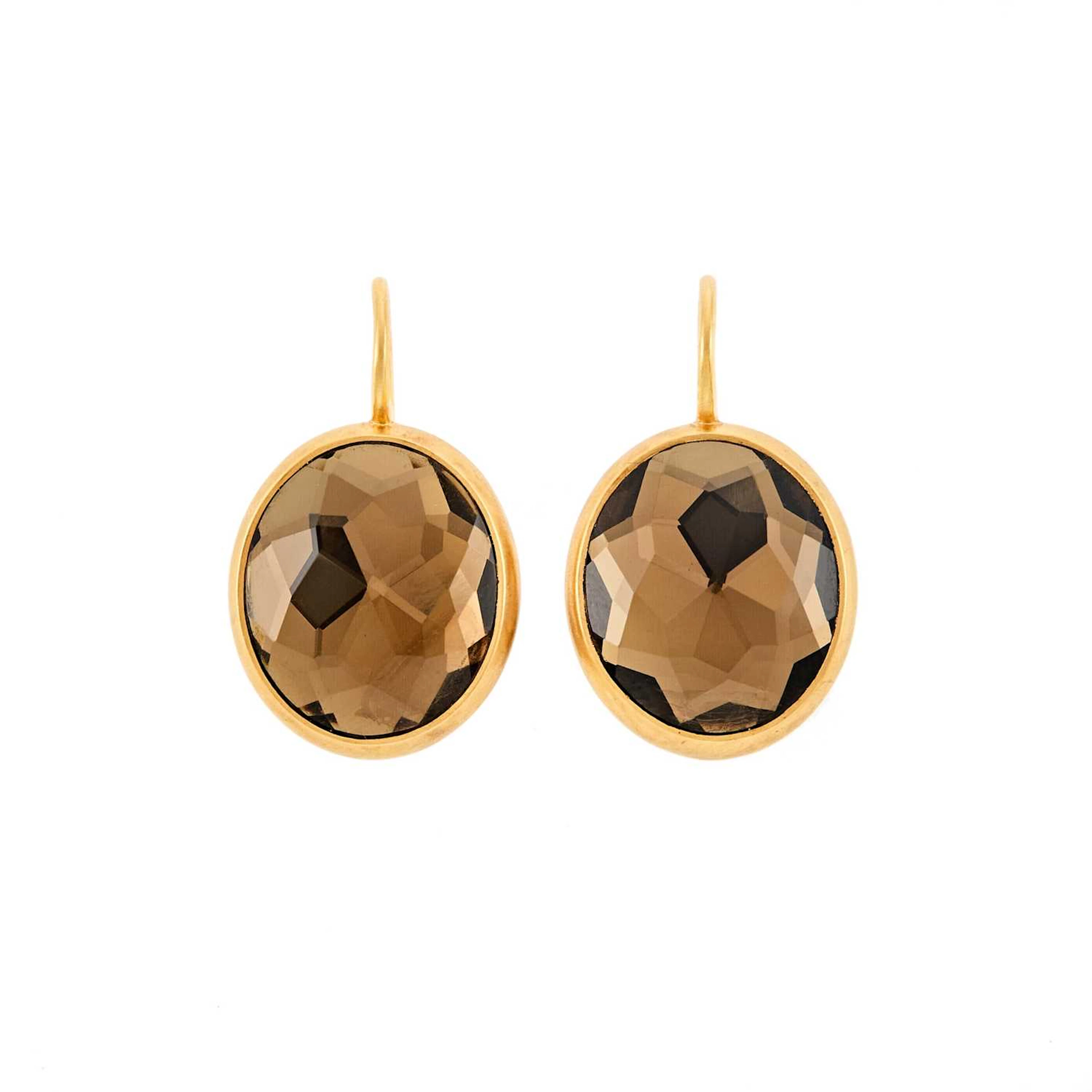 Pomellato Pair of Rose Gold, Steel and Smoky Quartz Pendant-Earrings