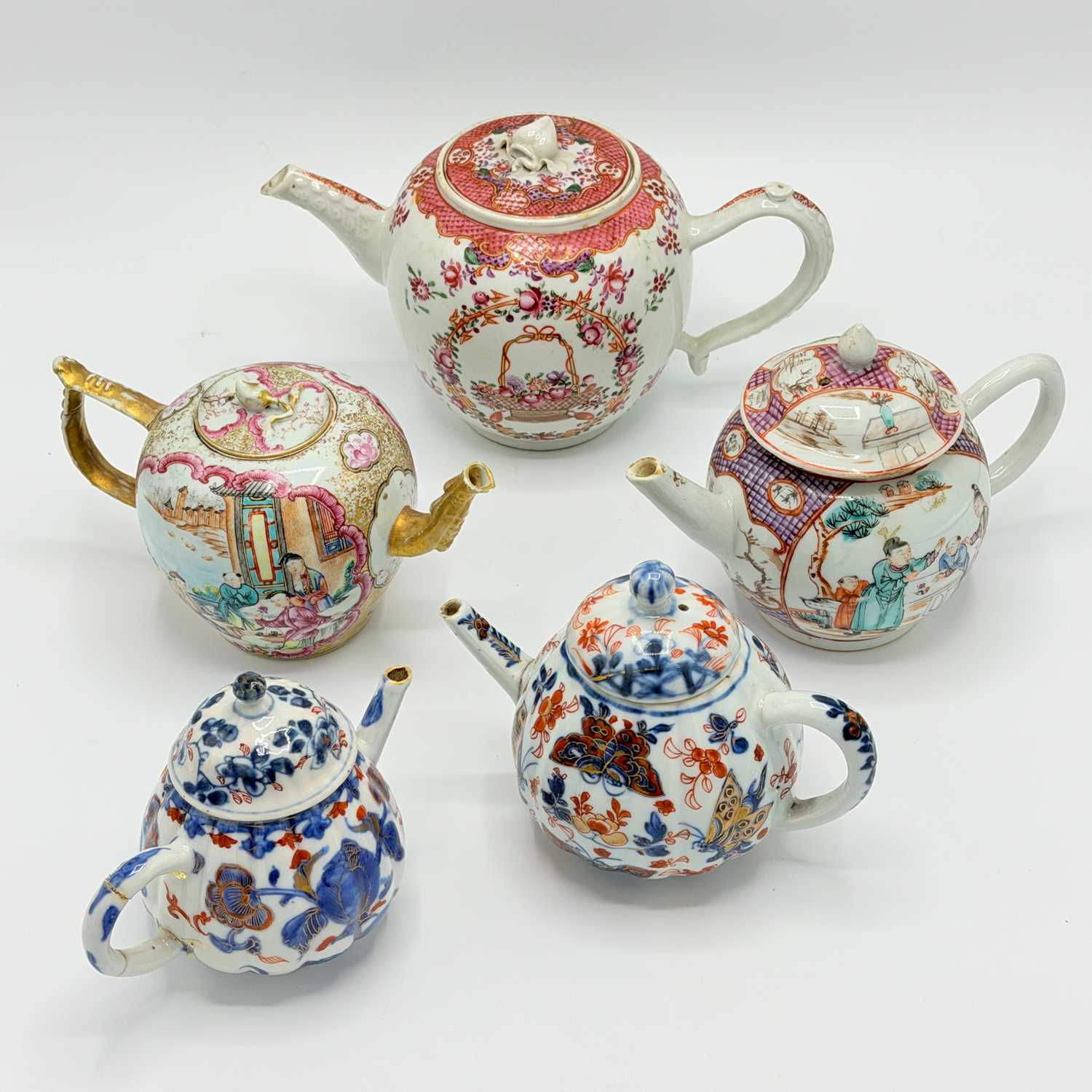 Group of Five Chinese Export Porcelain Teapots