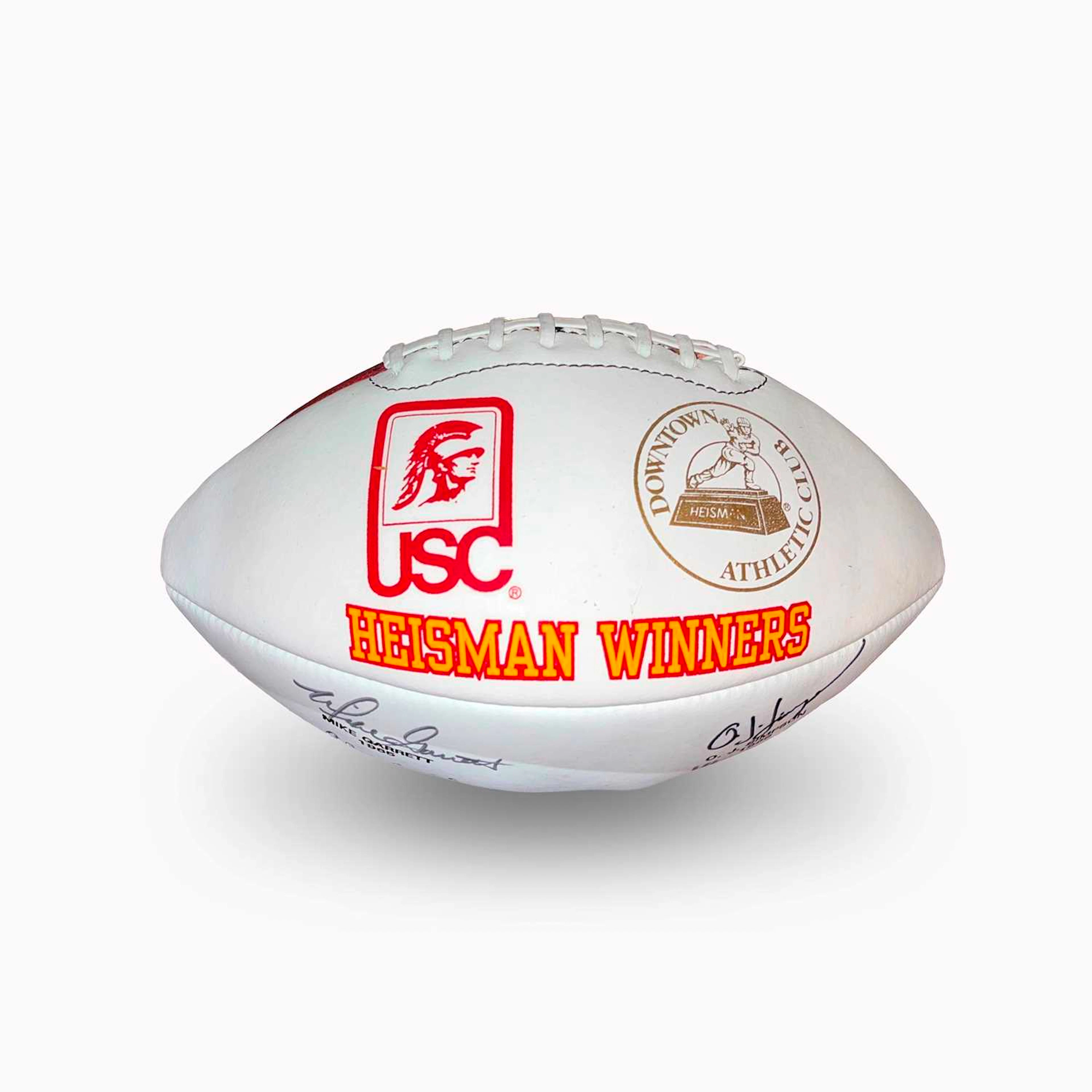 Football signed by four Heisman Trophy winners from USC, including O.J. Simpson