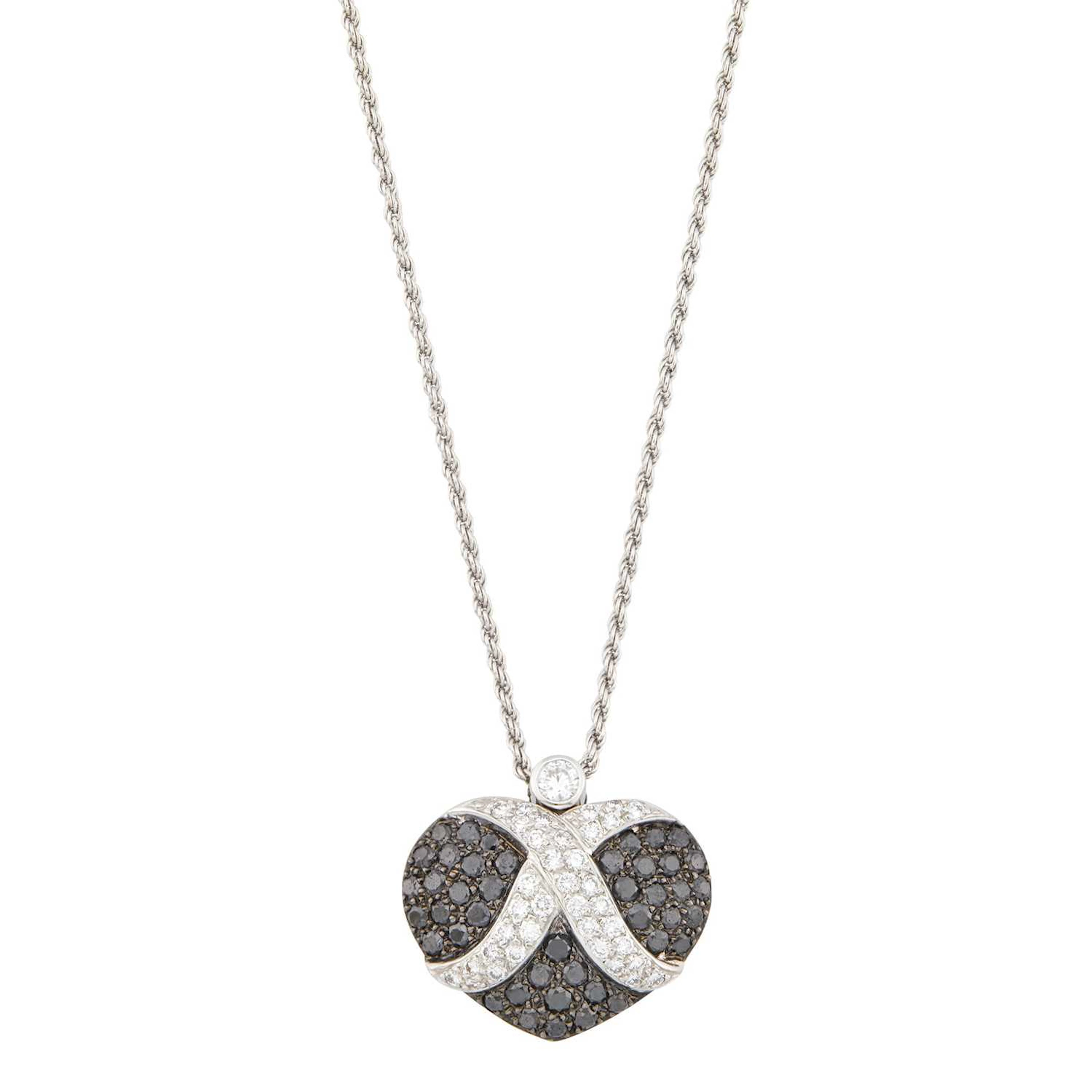 Graff White Gold, Diamond and Black Diamond Heart Pendant with Chain Necklace