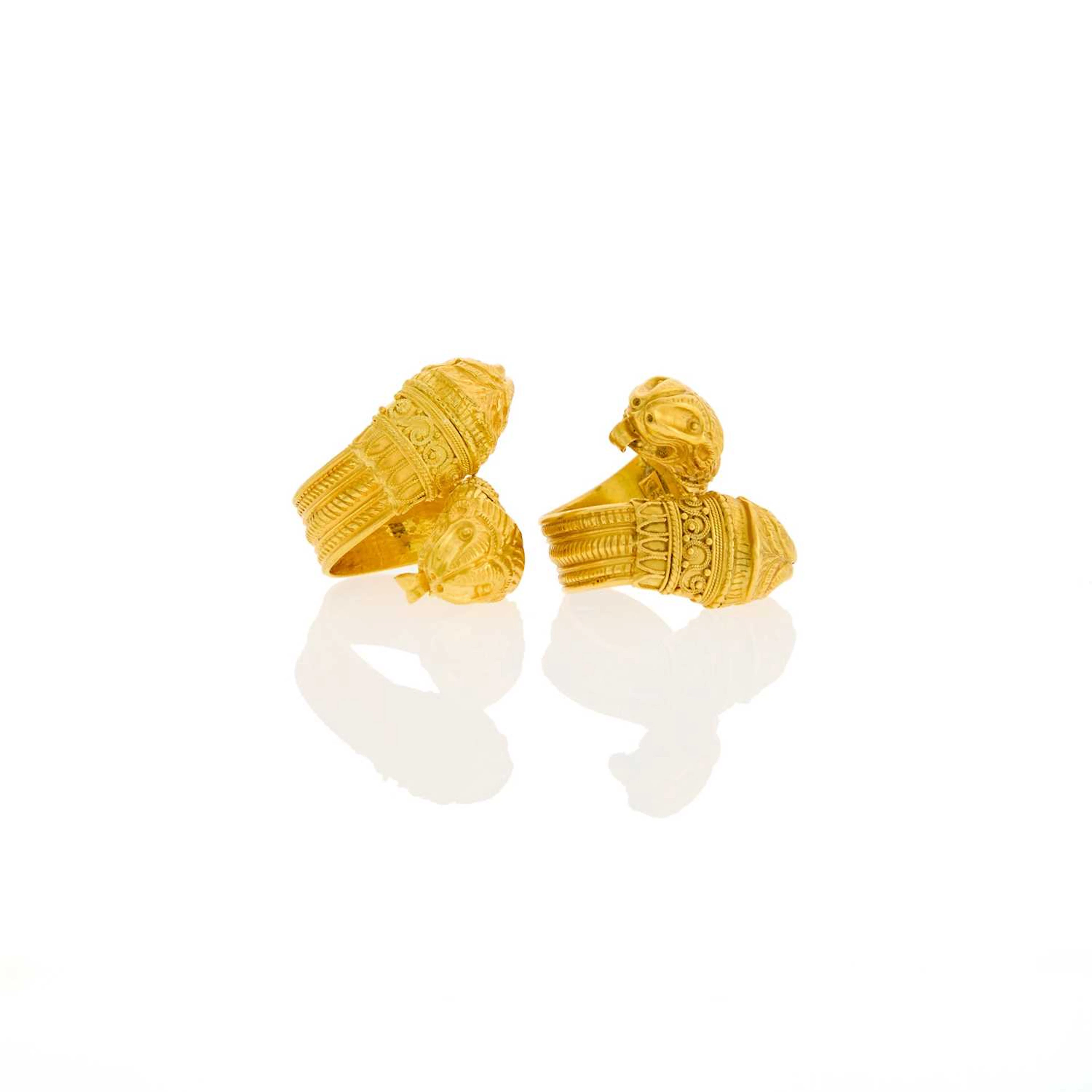 Pair of High Karat Gold Chimera Crossover Rings