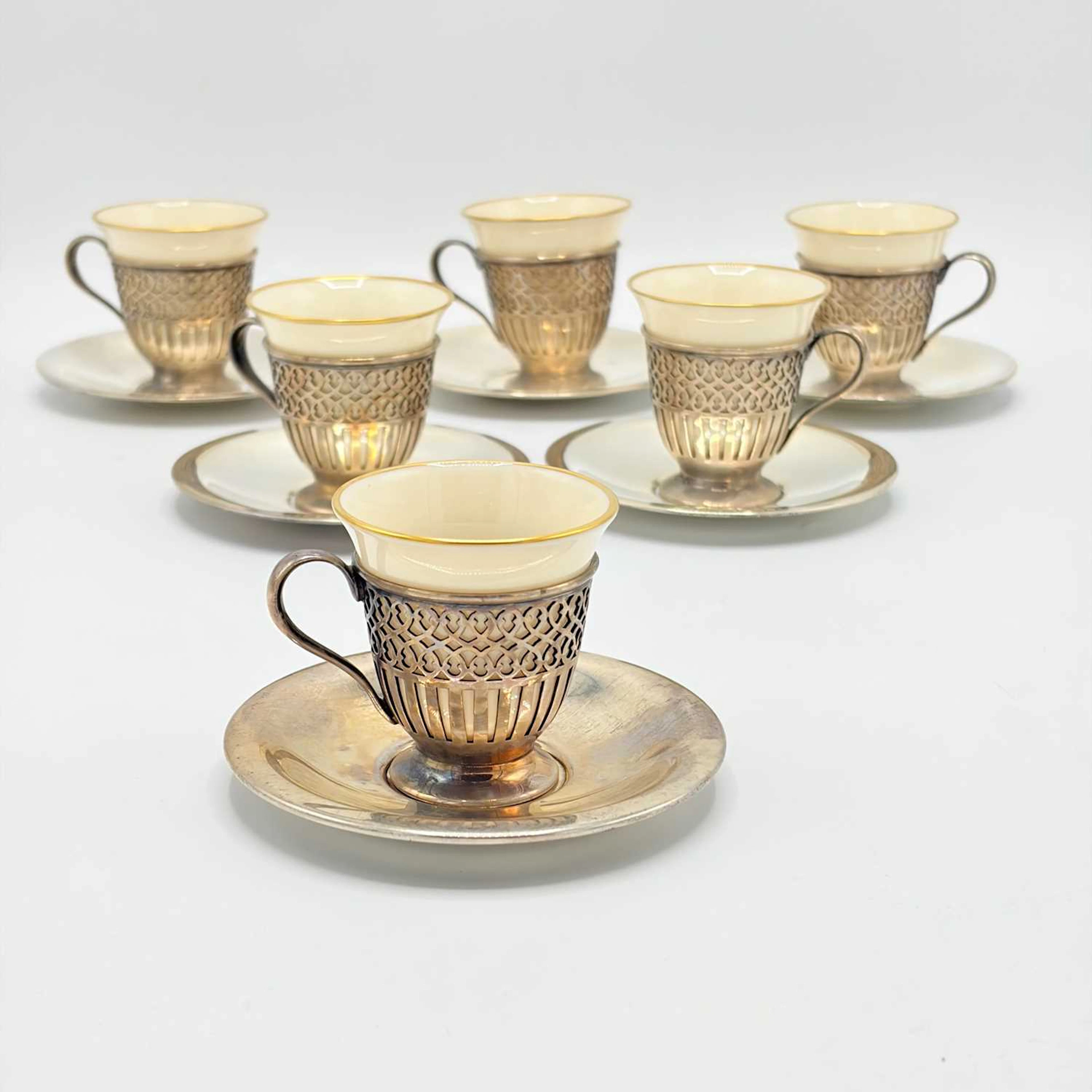 Tiffany & Co. Sterling Silver and Porcelain Demitasse Set