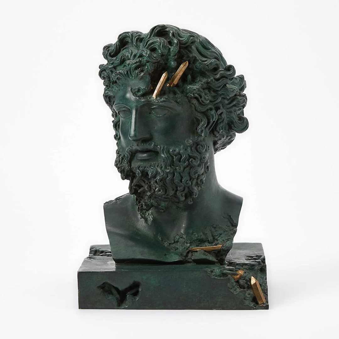 Daniel Arsham Green Patinated and Polished Bronze "Eroded Jupiter" Bust