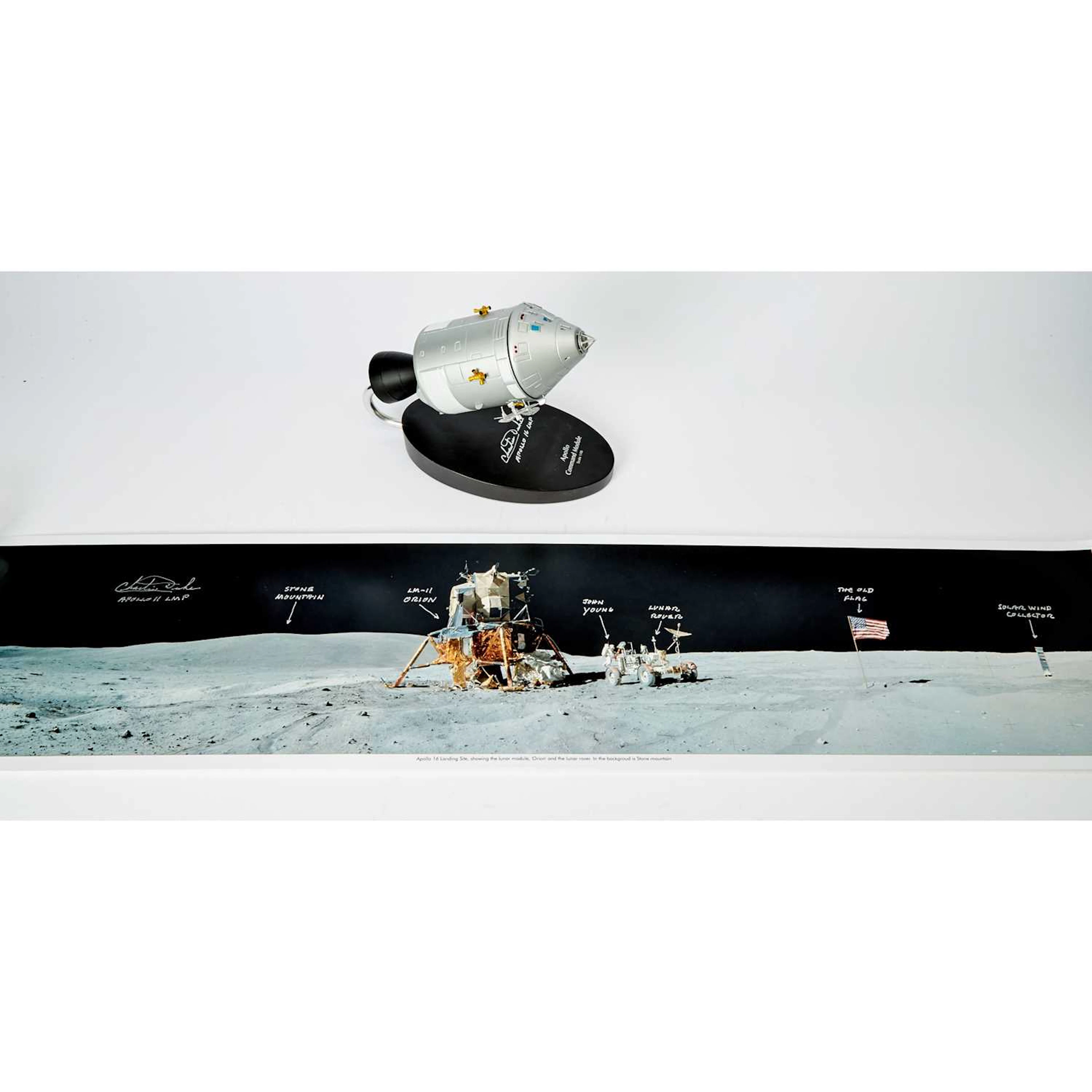 Apollo 16 model and landing site photograph signed by astronaut Charlie Duke