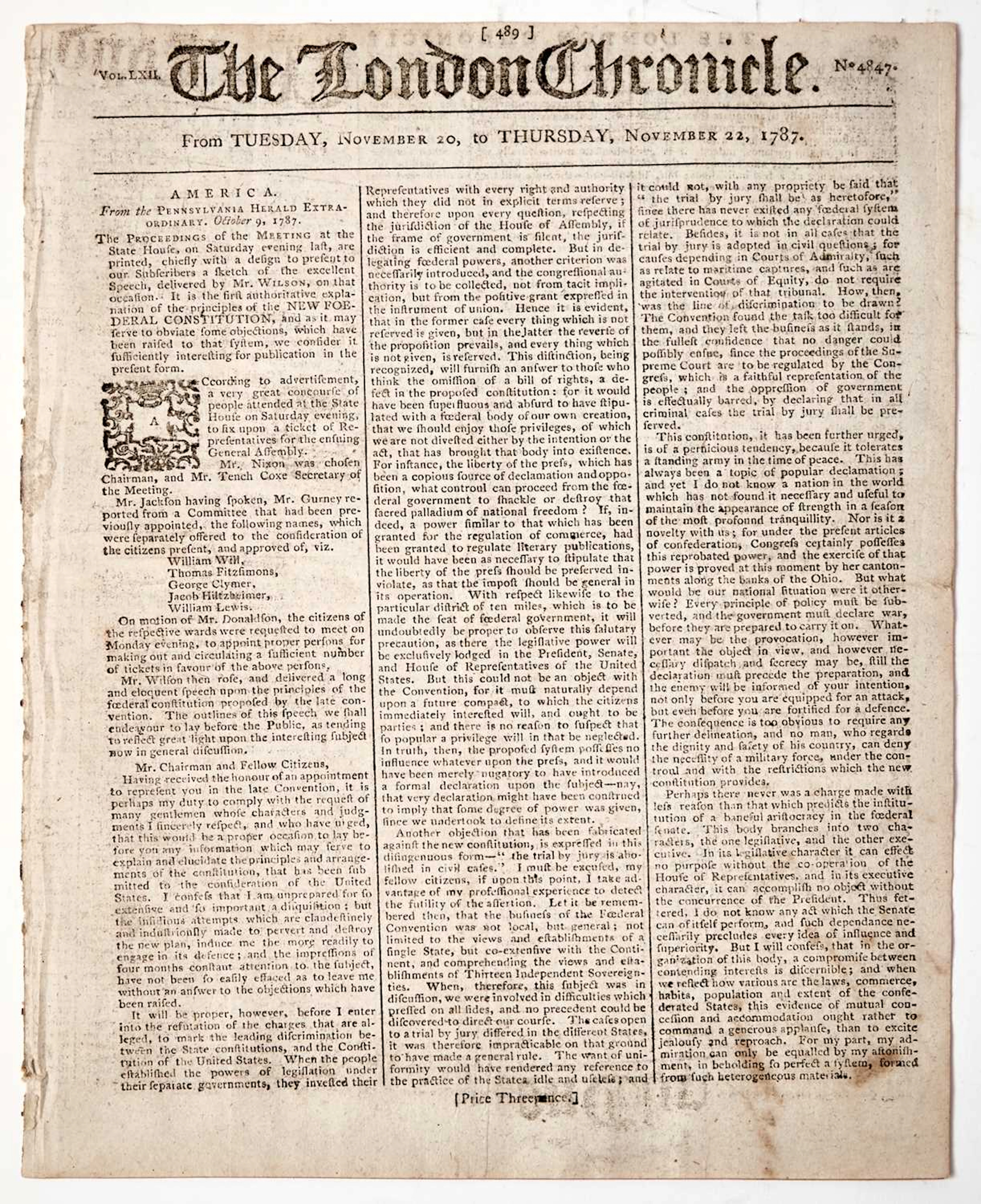 James Wilson's speech explaining the principles of the U.S. Constitution