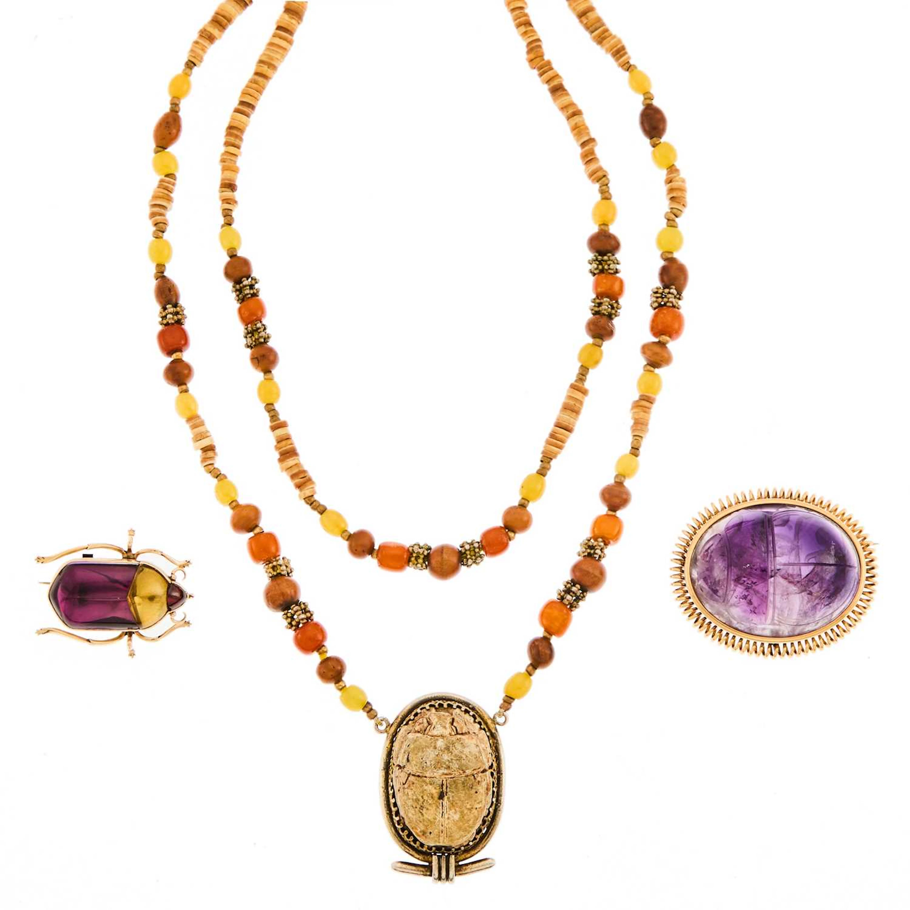 Group of Silver, Gold and Gem-Set Scarab Jewelry