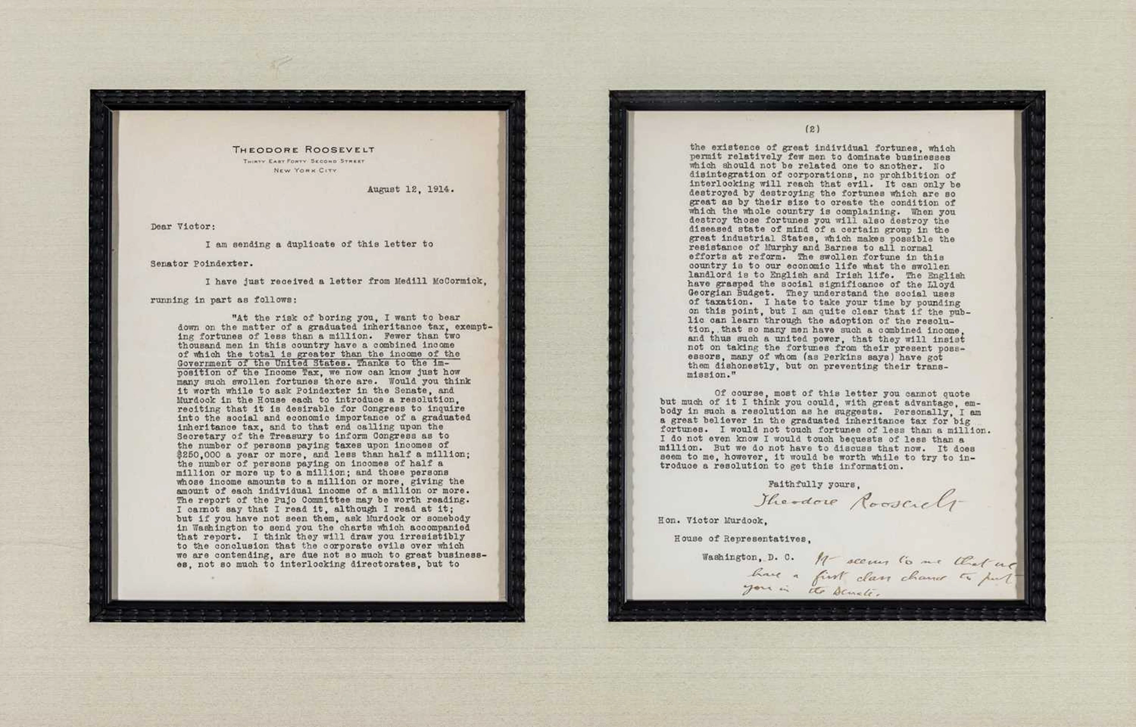 Theodore Roosevelt is "a great believer in the graduated inheritance