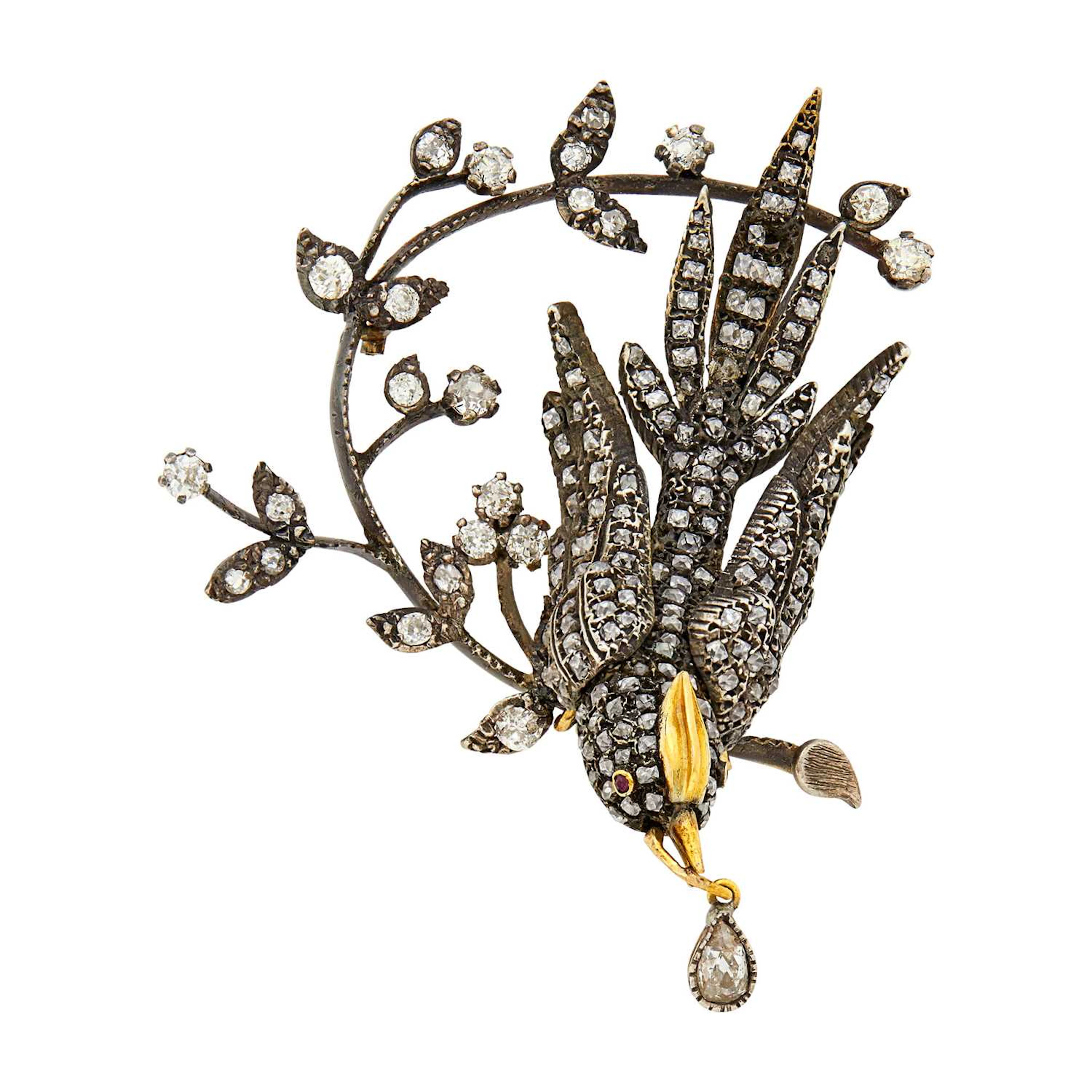 Silver, Gold and Diamond Bird Brooch