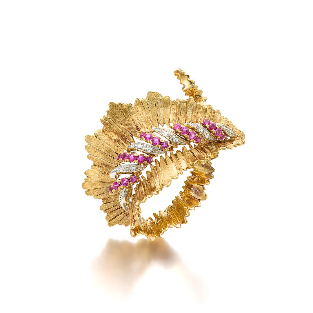 A Retro Ruby, Diamond and Gold Brooch