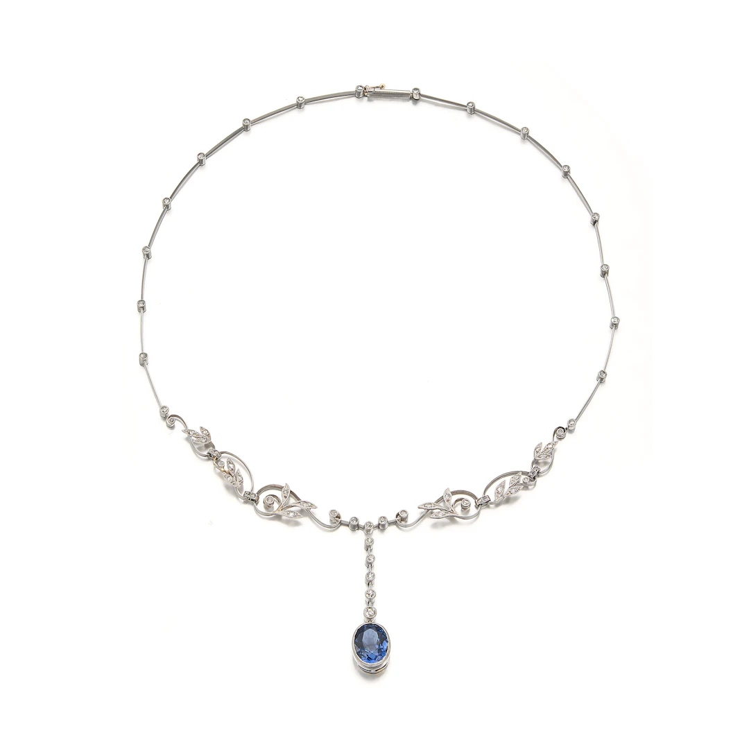 A Sapphire, Diamond and Platinum Necklace