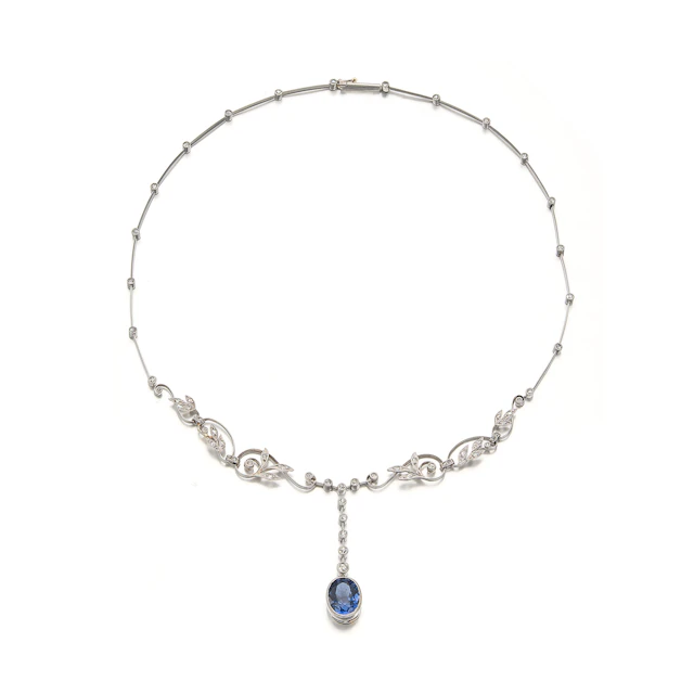 A Sapphire, Diamond and Platinum Necklace