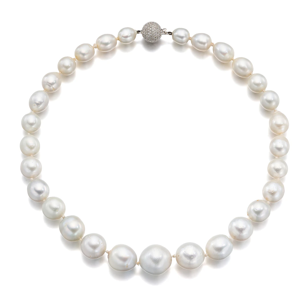 A South Sea Cultured Pearl, Diamond and White Gold Necklace
