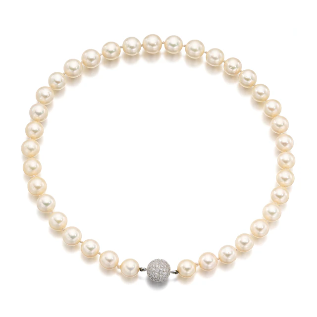A Cultured Pearl, Diamond and White Gold Necklace