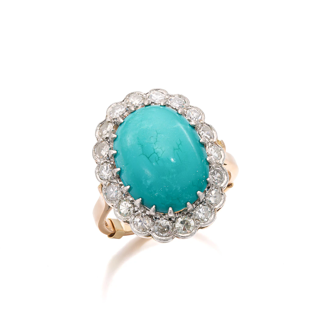 A Turquoise, Diamond and Gold Ring