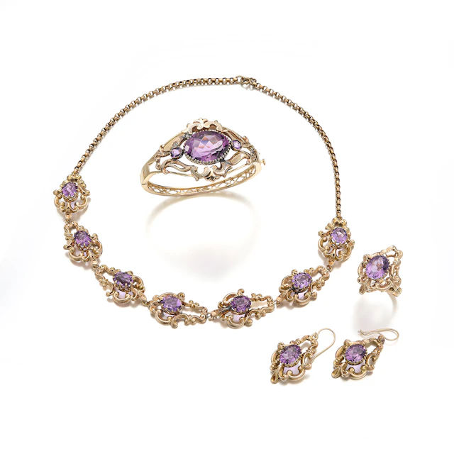 Four Amethyst and Gold Jewels