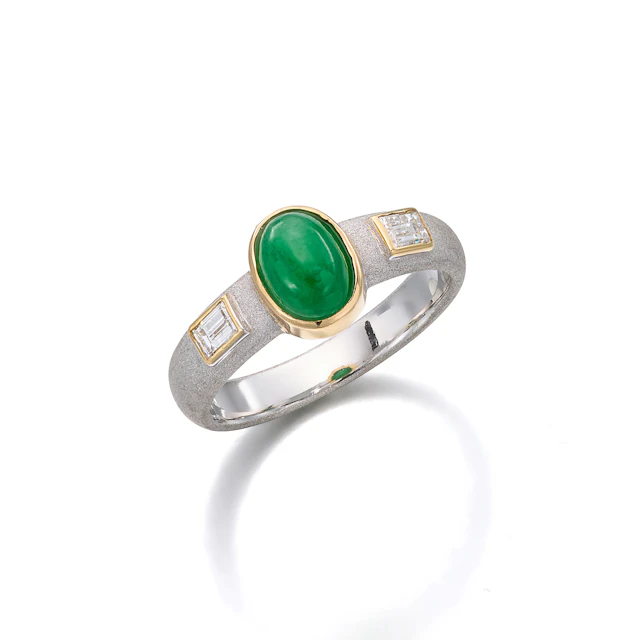 A Jadeite, Diamond and Two-Tone Gold Ring