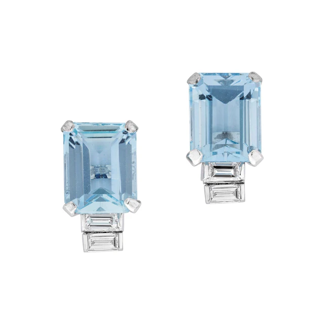 No Reserve | Aquamarine, Diamond and White Gold Ear Studs
