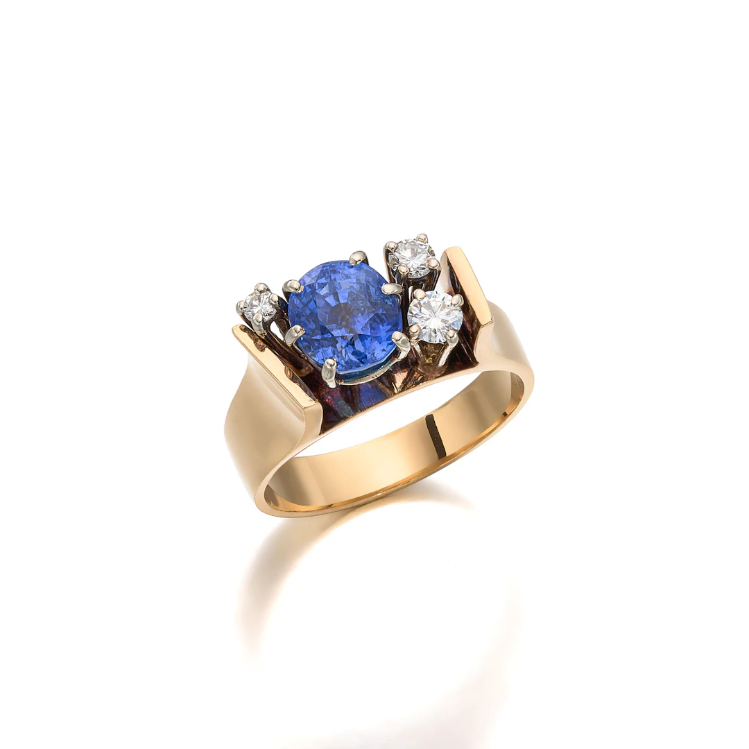 A Sapphire, Diamond and Gold Ring