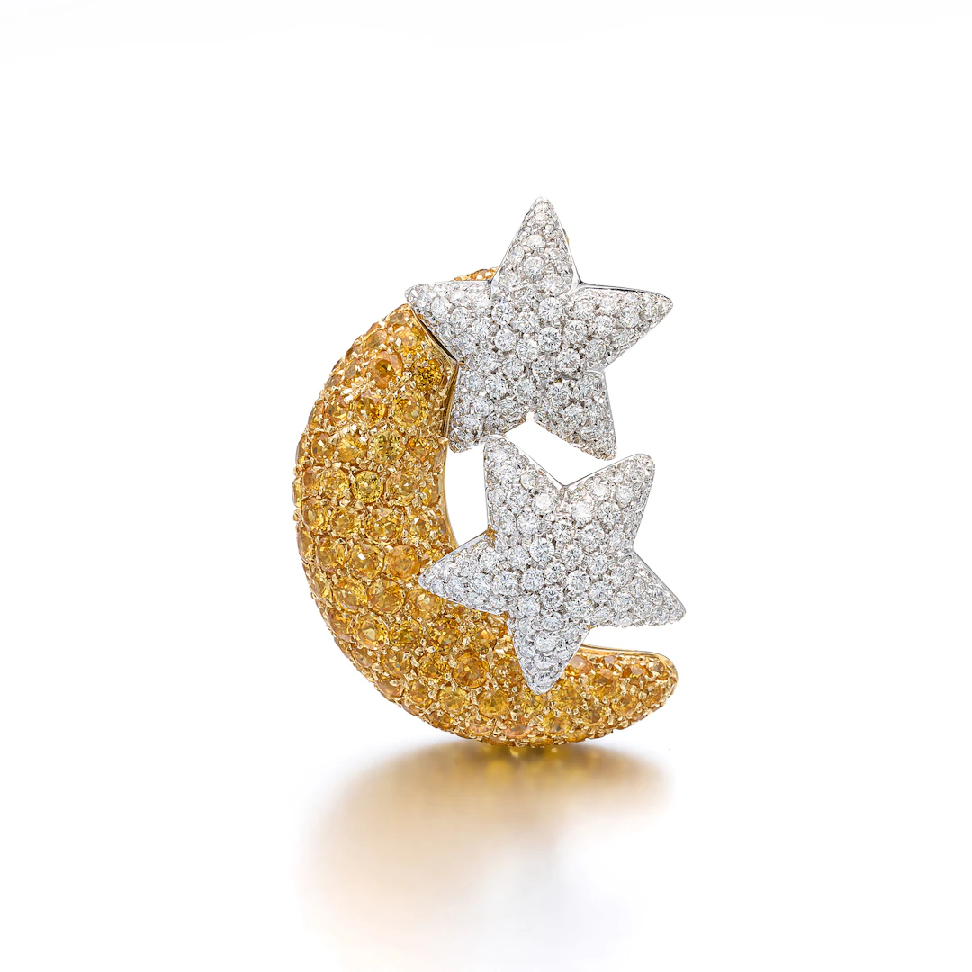 A Yellow Sapphire, Diamond and Gold Pendant