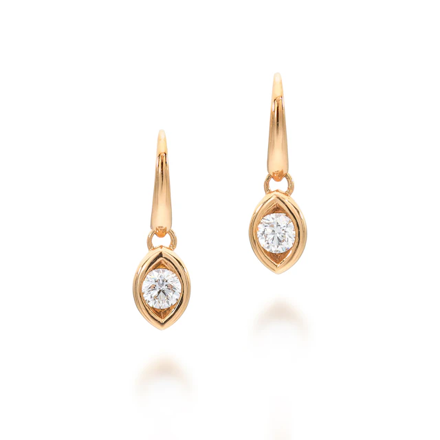A Pair of Diamond and Gold Ear Pendants