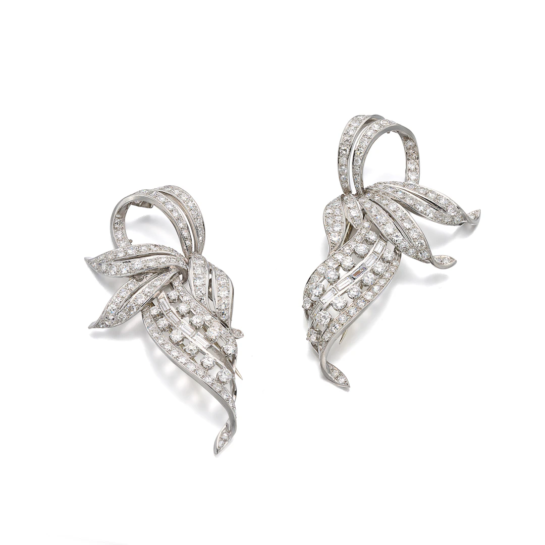 A Pair of Diamond and Platinum Clip Brooches
