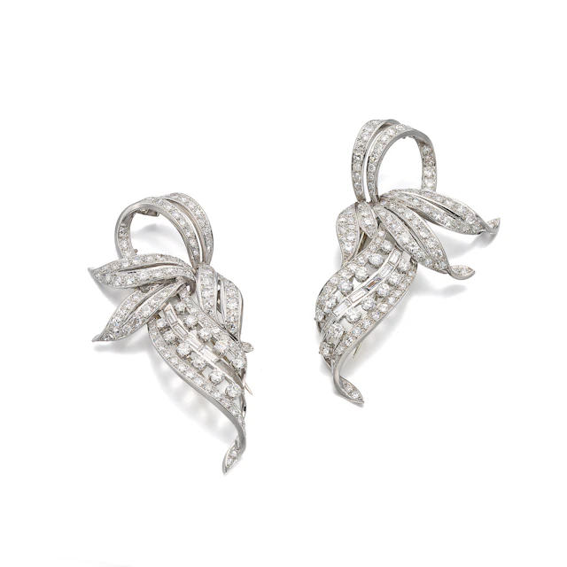 A Pair of Diamond and Platinum Clip Brooches