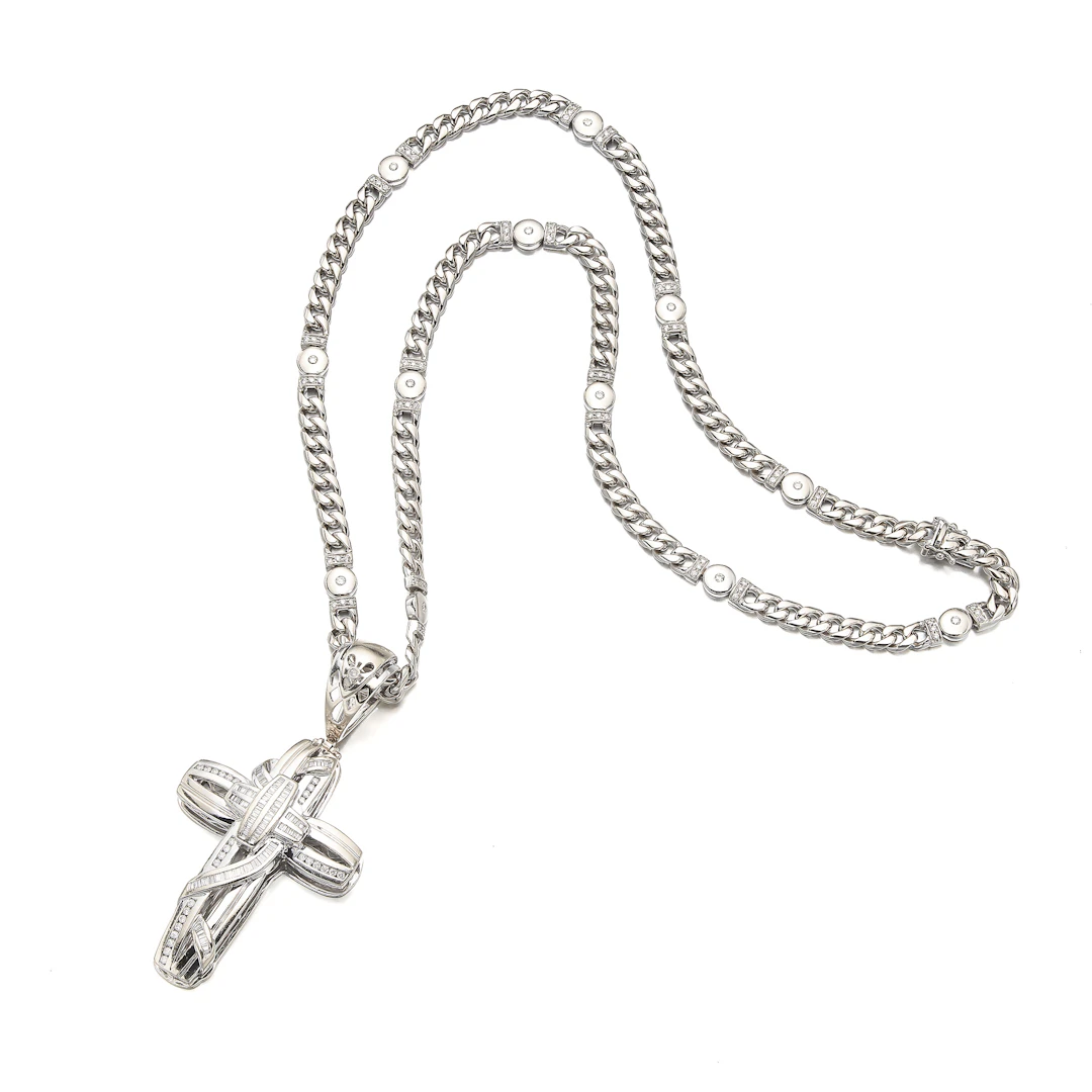 A Diamond and White Gold Pendant and Necklace