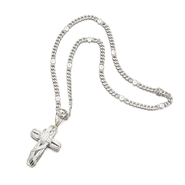 A Diamond and White Gold Pendant and Necklace