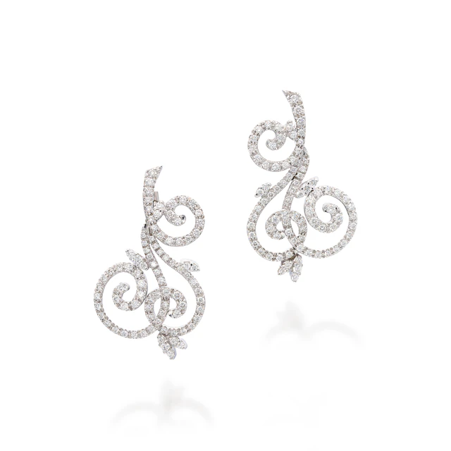 A Pair of Diamond and White Gold Ear Pendants