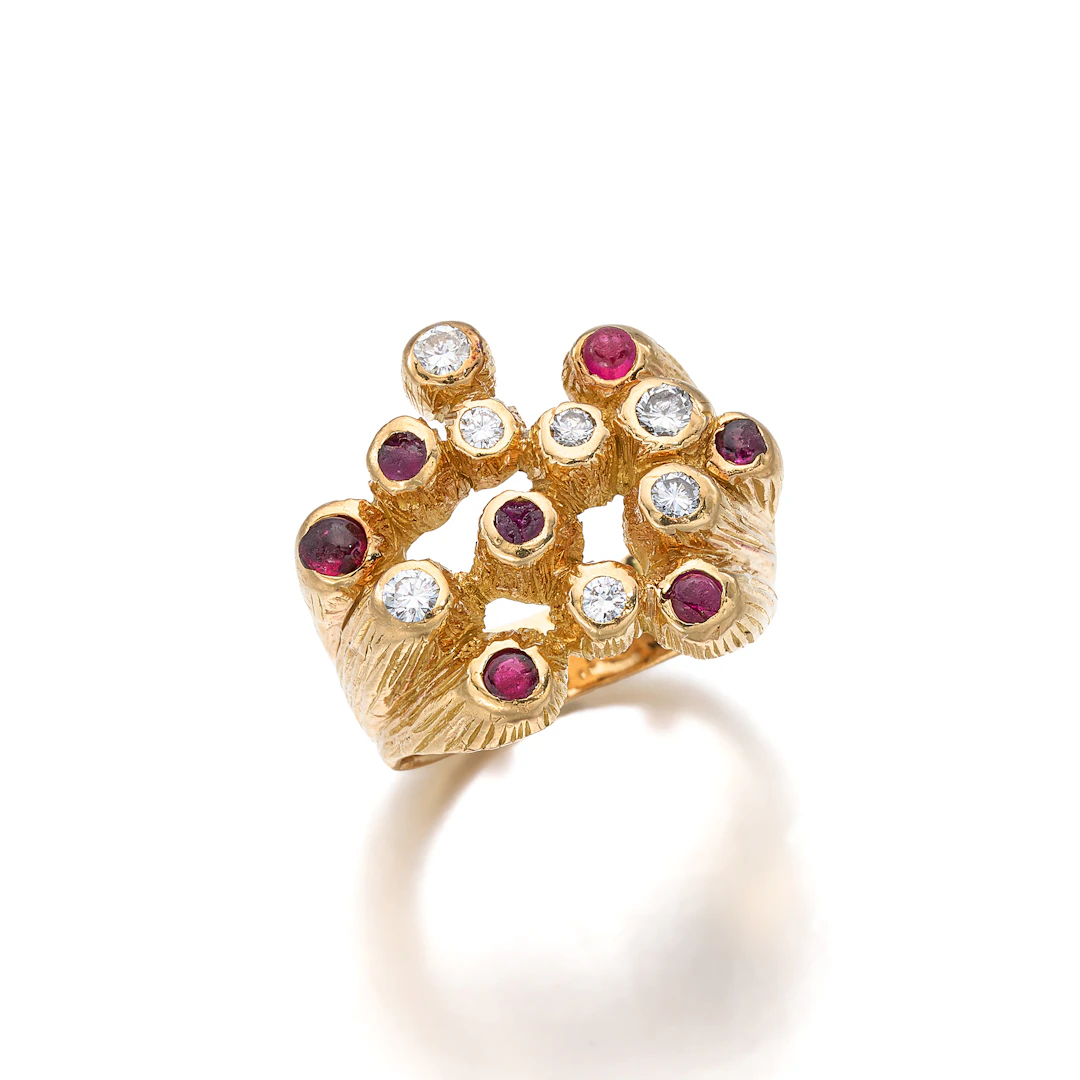 A Diamond, Ruby and Gold Ring, Cavelti, circa 1970