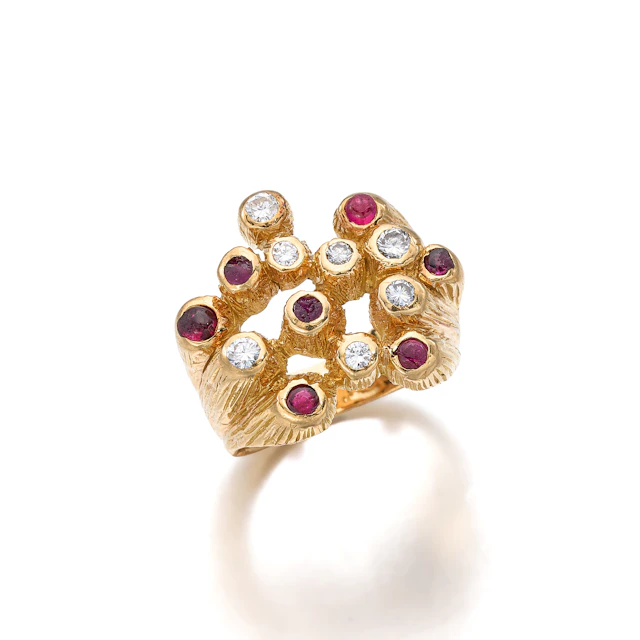 A Diamond, Ruby and Gold Ring, Cavelti, circa 1970