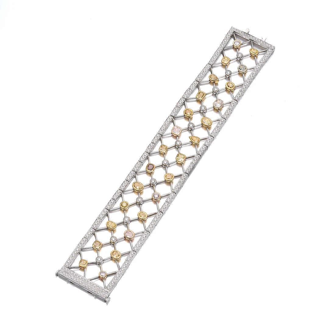 A Coloured Diamond, Platinum and Gold Bracelet