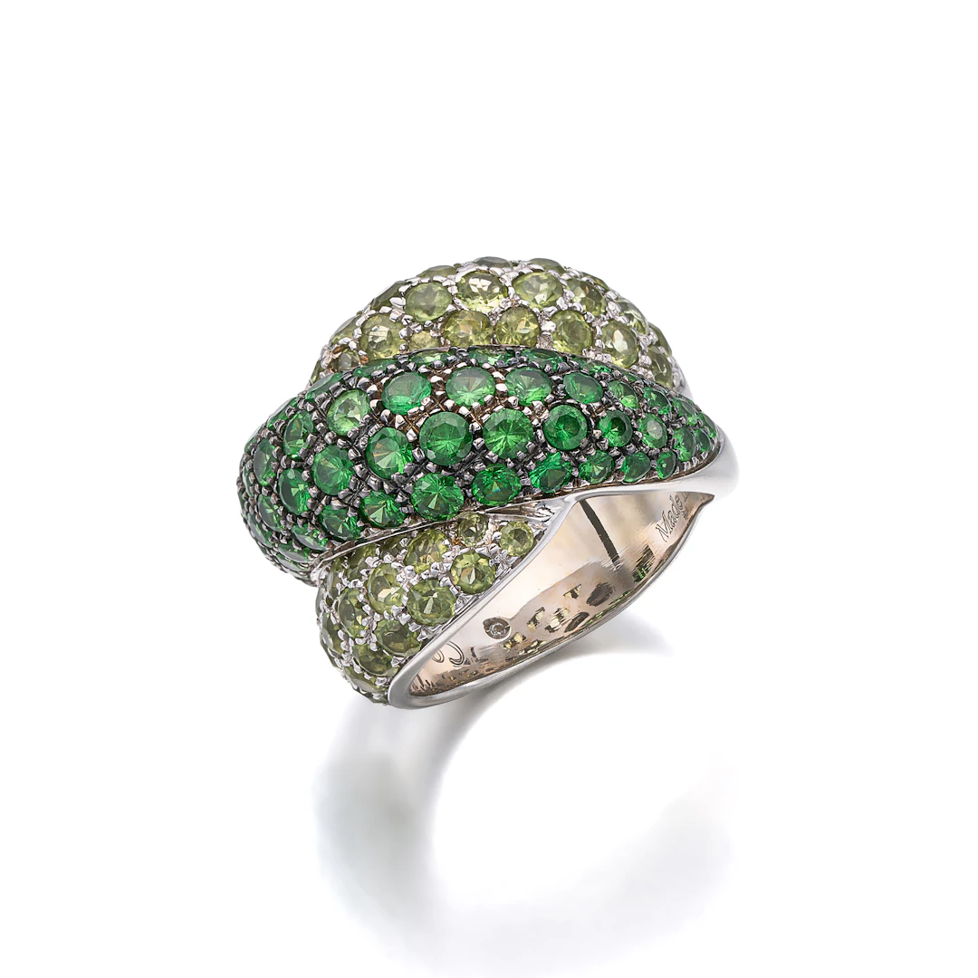 A Tsavorite Garnet, Peridot and Blackened White Gold Ring, Damiani