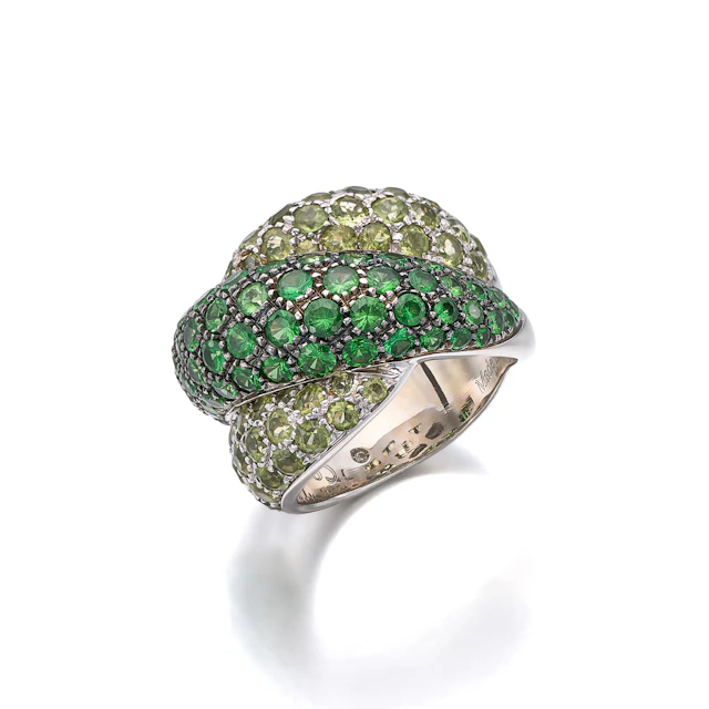 A Tsavorite Garnet, Peridot and Blackened White Gold Ring, Damiani
