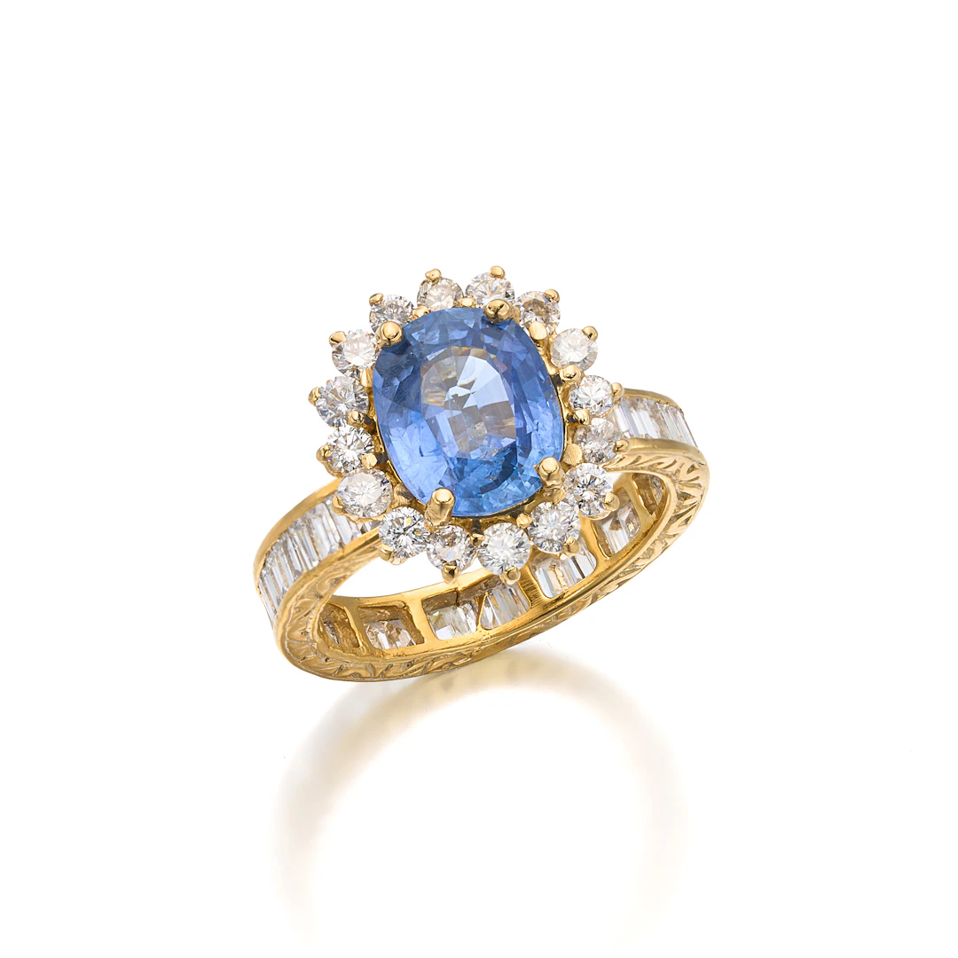 A Sapphire, Diamond and Gold Ring
