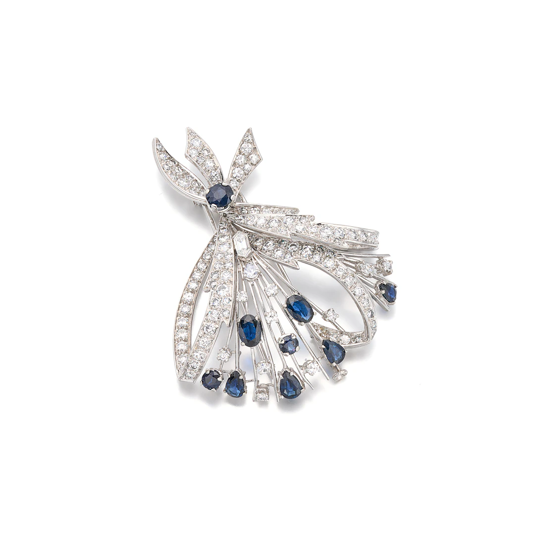 A Sapphire, Diamond and Platinum Clip Brooch