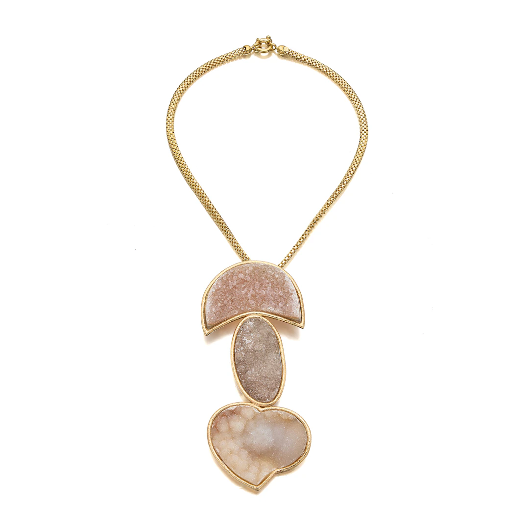 A Drusy Agate and Gold Pendant Necklace