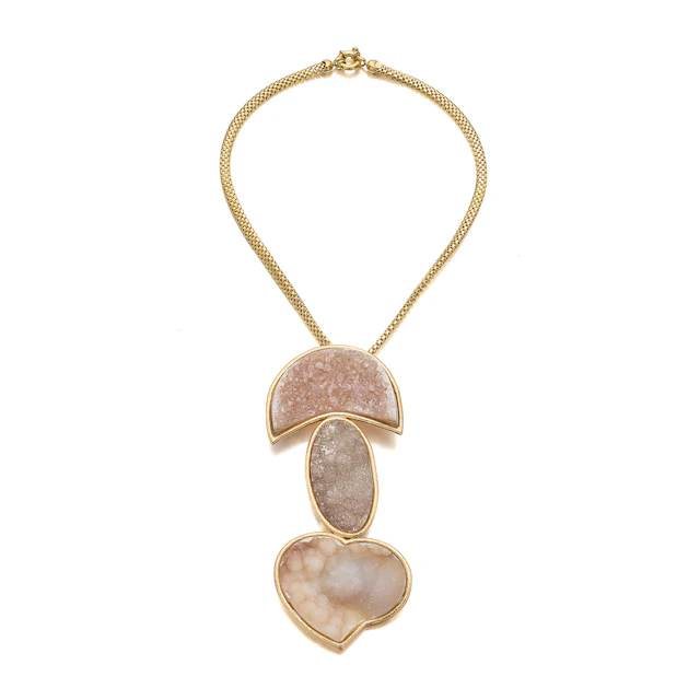 A Drusy Agate and Gold Pendant Necklace