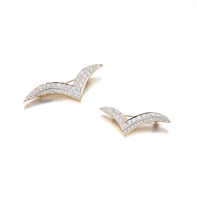 A Pair of Diamond and Gold Brooches