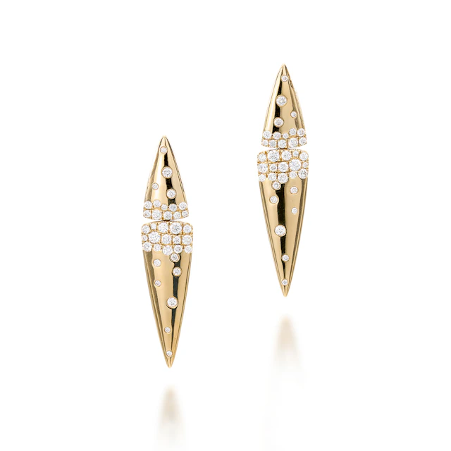 A Pair of Diamond and Gold Ear Pendants