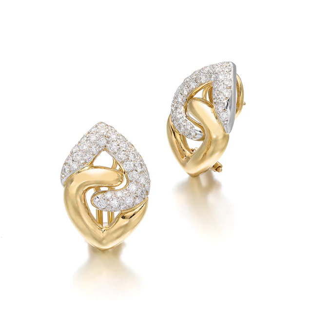 A Pair of Diamond and Gold Ear Clips