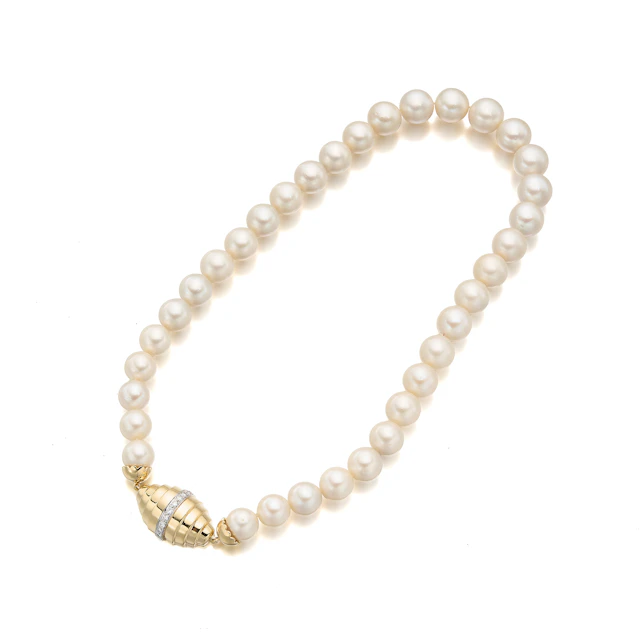 A South Sea Cultured Pearl, Diamond and Gold Necklace