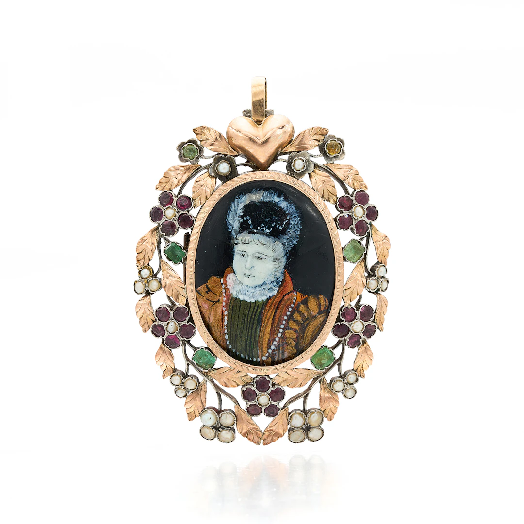 An Antique Painted Enamel Miniature, Gem-Set, Silver and Gold Memory