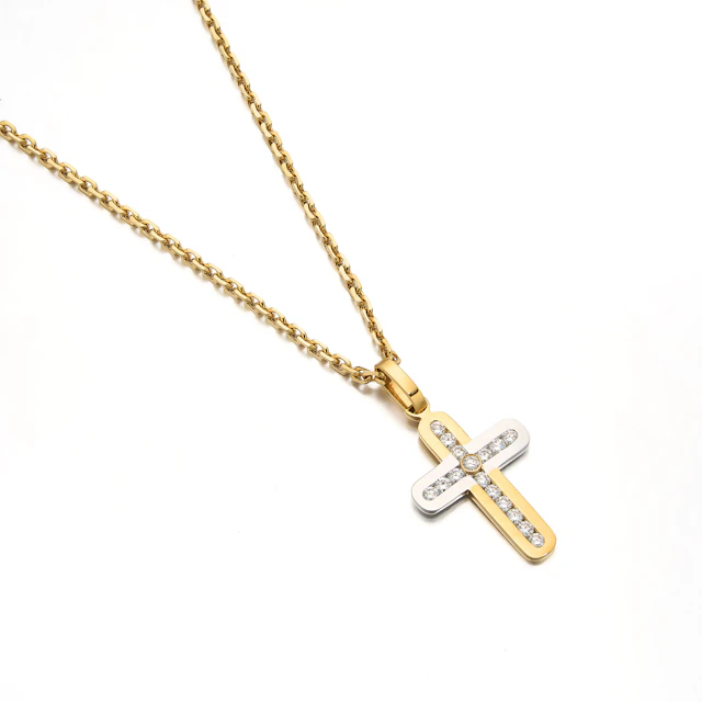 A Diamond and Two-Tone Gold Pendant Necklace